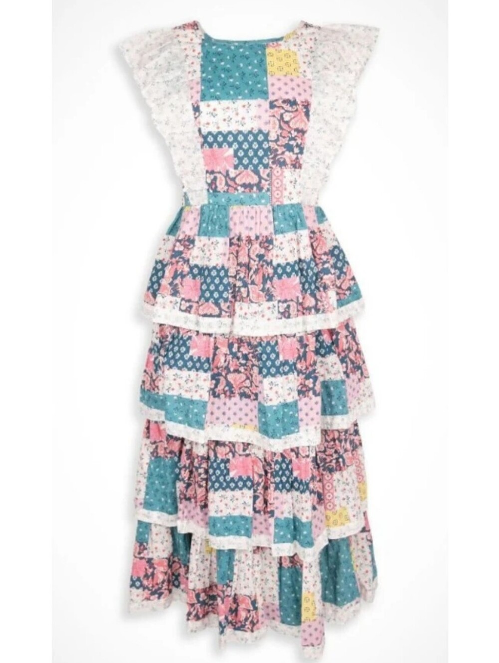 Simply Southern Patchwork Tiered Dress - Pink, Teal & Yellow